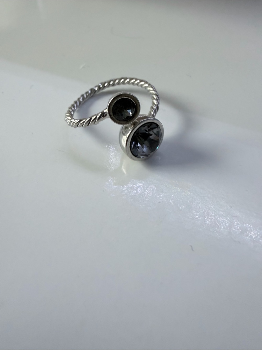 Touchstone Sterling Silver Double Stone Ring with Smoky Gray Crystals